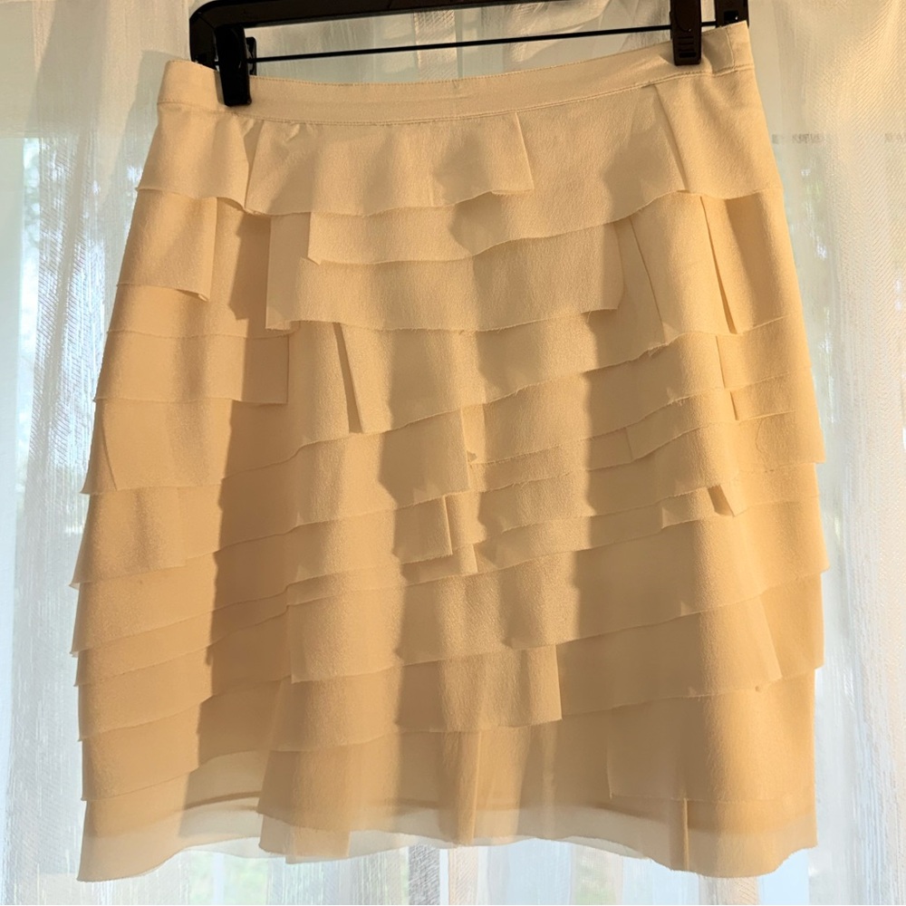 Forever 21 Cream Ruffle Mini Skirt Size L  Y2K Wester Chic Cottagecore Coquette - Picture 5 of 16